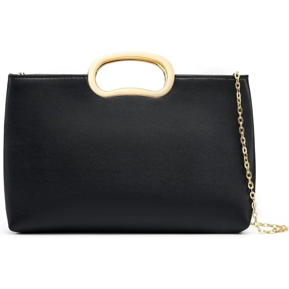 Women's Black PU Vegan Leather Evening Formal Wedding Party Stylish Clutch